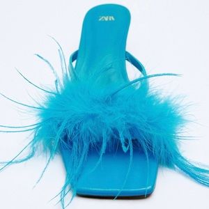 Zara Feathered Kitten Heel Sandals NWT Sz 9